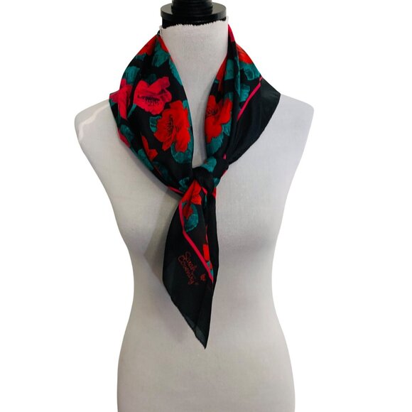 Sarah Coventry Floral Scarf Roses Print VTG 80s Womens Square Fashion Signed - Picture 7 of 10